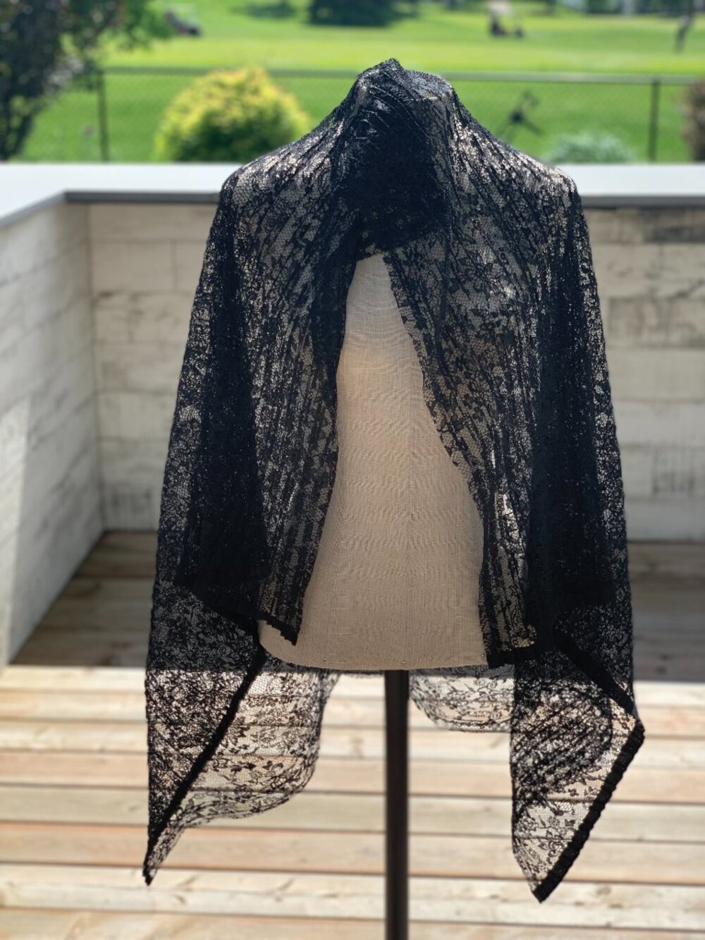 Vintage Lace Wrap Shawl Black Handmade Evening Boho Retro Cover Up 90s Y2K Scarf - Picture 4 of 11